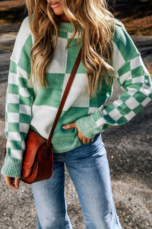 Mint & Basil Check Sweater