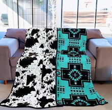 Load image into Gallery viewer, Reversible Teal &amp; Cow Aztec
