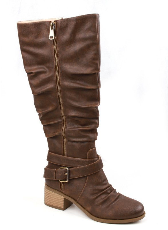 Brown Buckle Slouch Rider Boot
